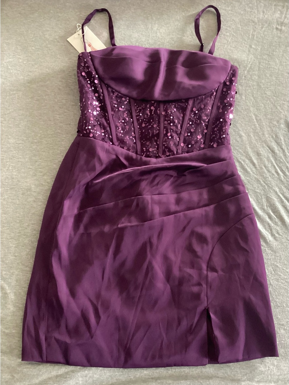 Purple Sequin Bodice Cocktail Dress